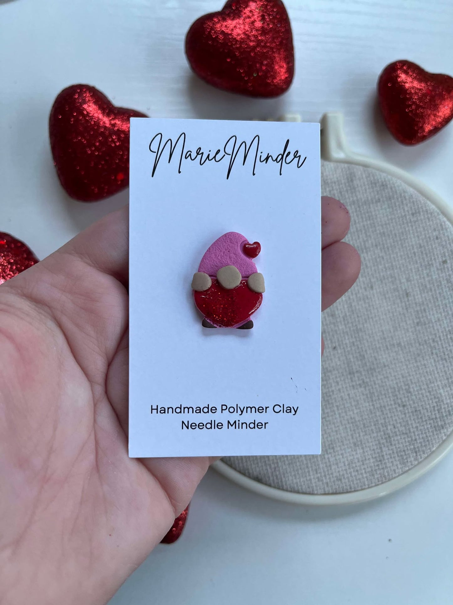 Gnome Holding Heart Needle Minder