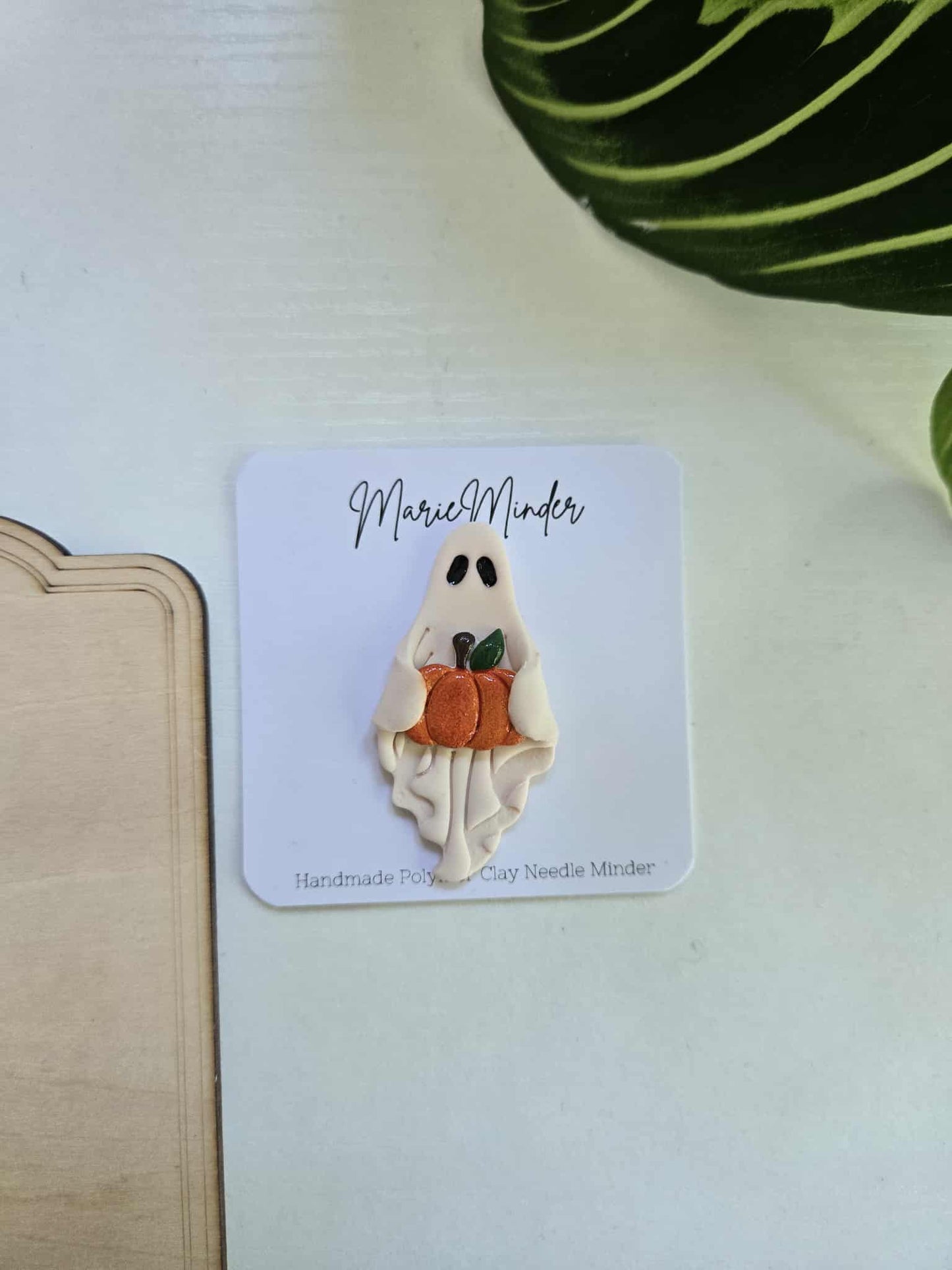 Off-White Ghost Holding Pumpkin Needle Minder